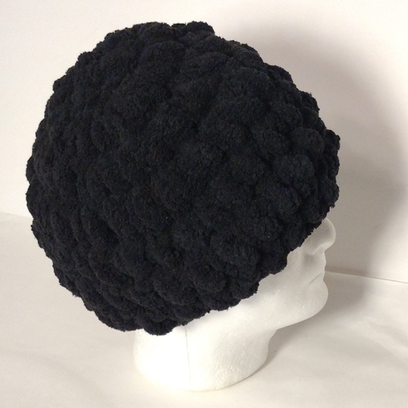 New Handmade Crocheted Soft Non-wool Black Beehive Hat XL - Picture 4 of 8